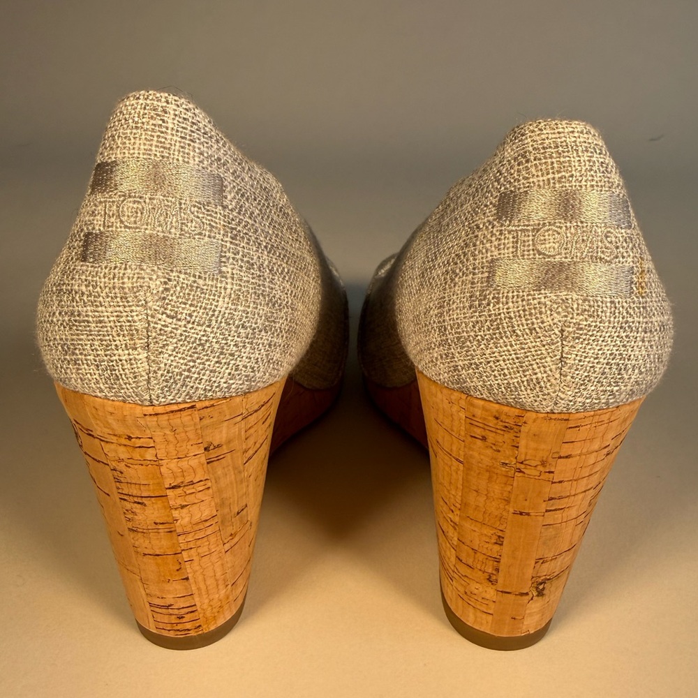 TOMS Stella Grey Woven Peep-Toe Wedge - Picture 7 of 12